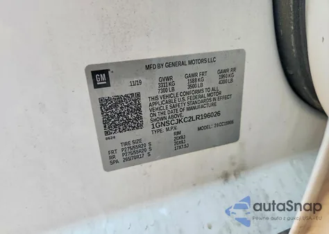 2020 Chevrolet Suburban C1500 Premier z USA, uszkodzony, nr VIN 1GNSCJKC2LR196026